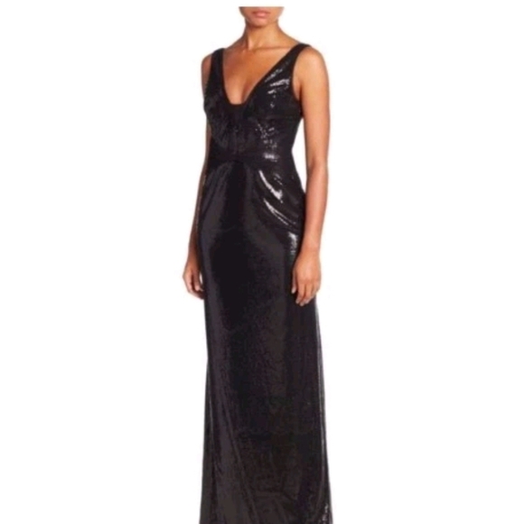 Vera Wang Black Mesh Inset Sequin Gown Long Dress Size 6 NWOT - Picture 11 of 15